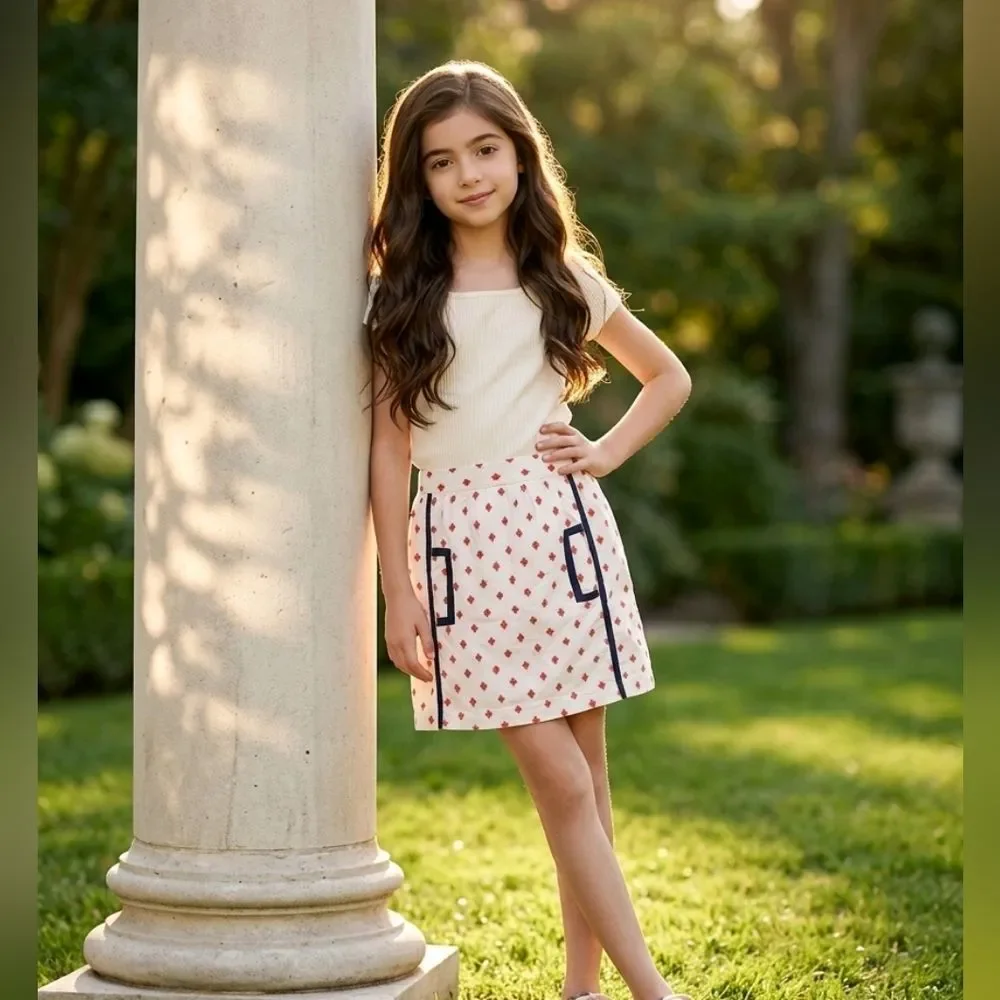 Brooks Brothers Kids Girls Size 12 White Skirt Red Starburst School Pockets